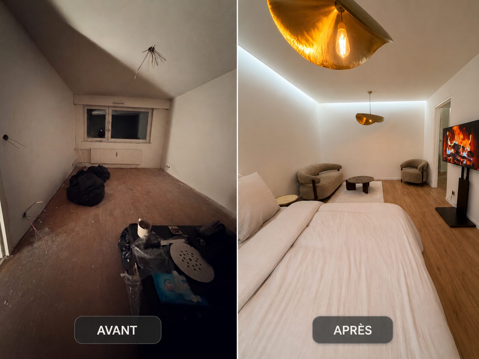 Avant après rénovation de chambre d'appartement à Illzach, près de Mulhouse