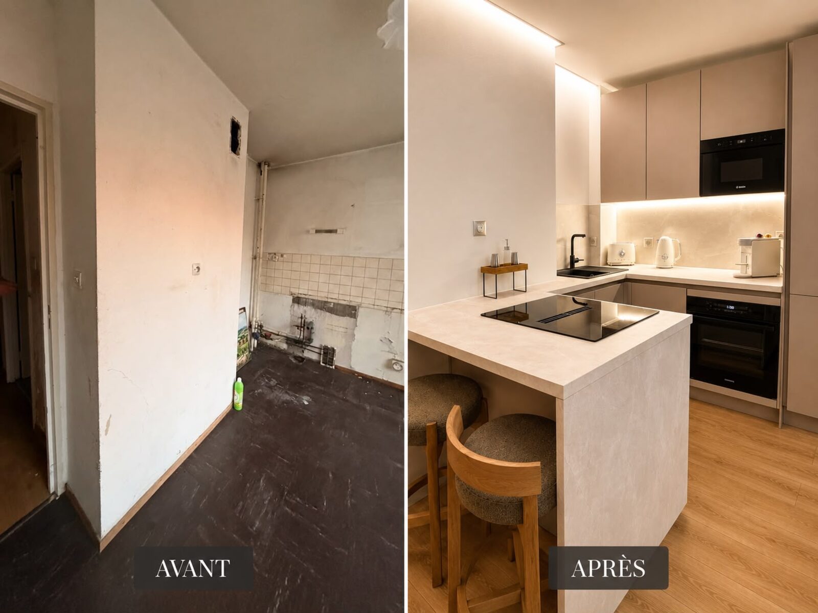 Avant après rénovation de cuisine à Illzach, près de Mulhouse