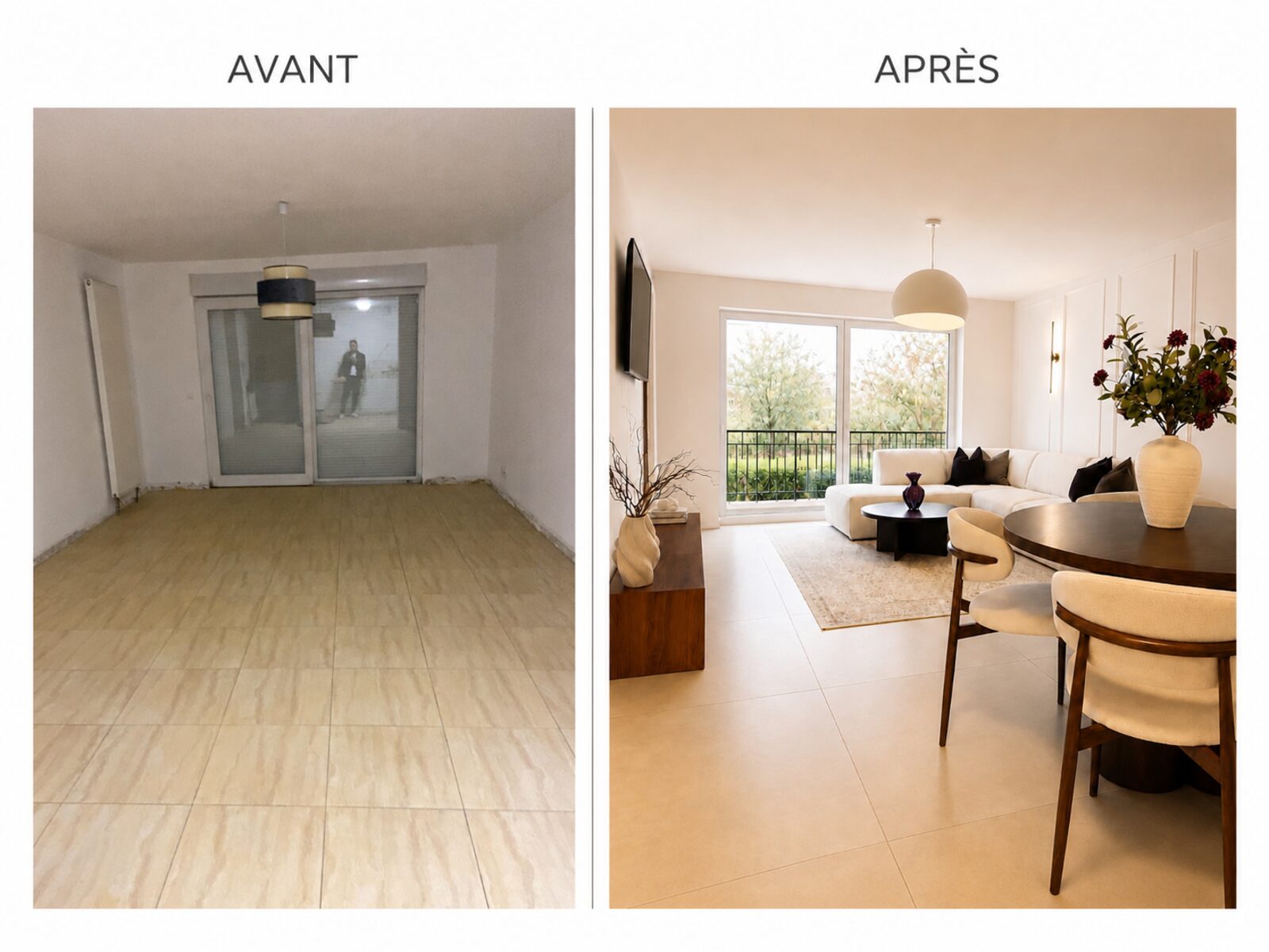 Avant après rénovation de séjour d'appartement à Illzach, près de Mulhouse